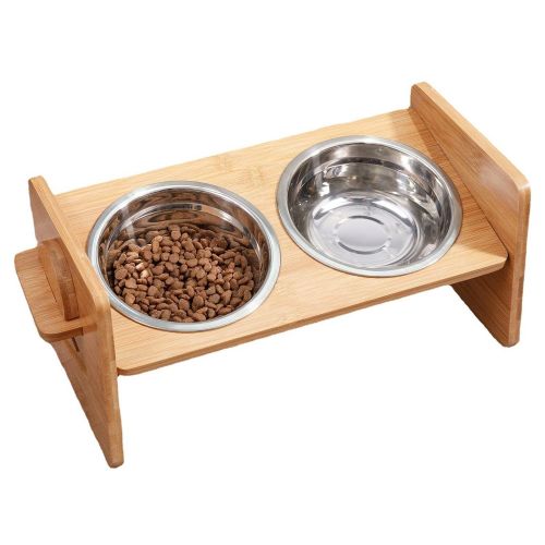 Bamboo Double Dog Raised Bowls 15 Degree Tilt Elevated Dog Bowls with 4 Adjustable Heights 2 Stainless Steel Bowls Pet Feeder for Dogs Cats Rabbits Bamboo Double Dog Raised Bowls 15 Degree Tilt Elevated Dog Bowls with 4 Adjustable Heights 2 Stainless Steel Bowls Pet Feeder for Dogs Cats Rabbits