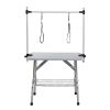 46" Folding Dog Pet Grooming Table Stainless Steel Frame Rubber Mat on Board with Adjustable Arm and Clamps pet dog Cat Grooming Table (SILVER-GRAY CO