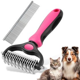 Pet Grooming Brush and Metal Comb Combo, Cat Brush Dog Brush for Shedding (Color: Red)