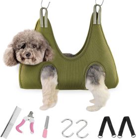 Dog Grooming Hammock Harness for Dogs & Cats with Pet Nail Clipper Trimmer (Color: Green, size: XS)