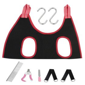 Dog Grooming Hammock Harness for Dogs & Cats with Pet Nail Clipper Trimmer (Color: black red, size: S)