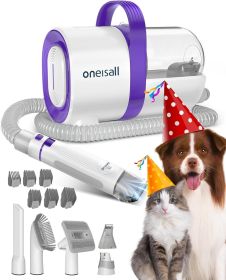 oneisall Dog Hair Vacuum & Dog Grooming Kit, Pet Grooming Vacuum with Pet Clipper Nail Grinder, 1.5L Dust Cup Dog Brush Vacuum (Color: Purple)