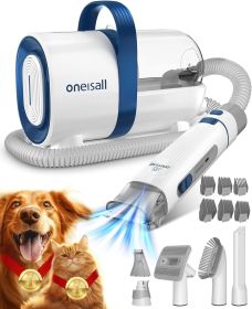 oneisall Dog Hair Vacuum & Dog Grooming Kit, Pet Grooming Vacuum with Pet Clipper Nail Grinder, 1.5L Dust Cup Dog Brush Vacuum (Color: Blue)